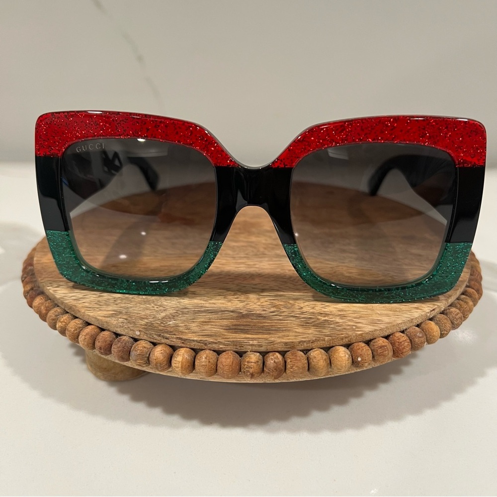 Gucci Red and Green Glitter Sunglasses‎ acetate square sunglasses minor flaws
